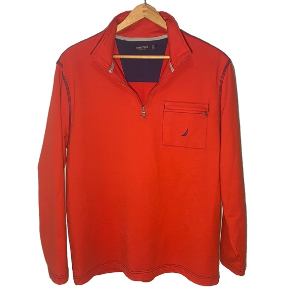 🎉2/$20 Nautica Mens Large Collared LongSleeve Zipper Polo Bright Red Golf Shirt - Picture 15 of 15